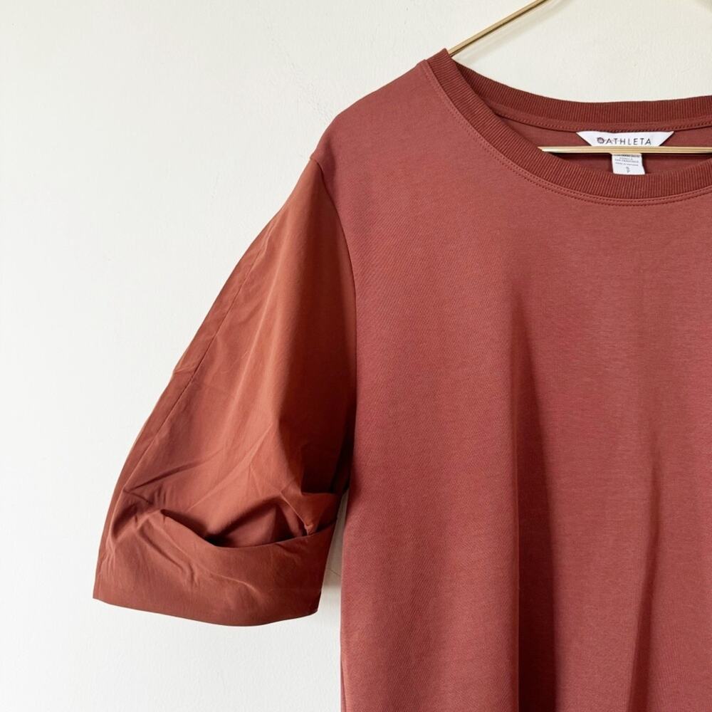 NWOT Athleta Harlow Puff Sleeve Hybrid Tee S Rust Brown - Picture 6 of 10